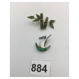 PINS ENAMEL SAILING SHIP GREEN LEAVES