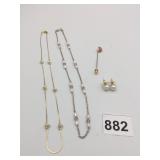 STICK PIN PINK STONE NECKLACES PEARL STUD