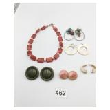 POLISHED RED AGATE STONE NECKLACE EARRINGS HOOPS