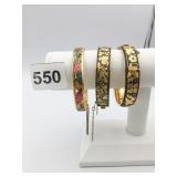 HINGED BANGLE BRACELETS GOLD TONE OPEN WORK