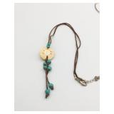 NECKLACE FAUX IVORY PENDANT ASIAN MARKINGS BLUE