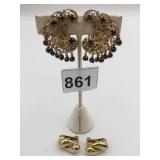 BOHO FILIGREE PURPLE STONES EARRINGS GOLD TONE