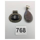 PENDANTS SILVER 925 DRUZY STONE BLACK CENTER