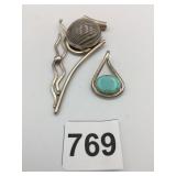 SILVER MODERN ARTISANAL PIN BANDED AGATE OR FLINT