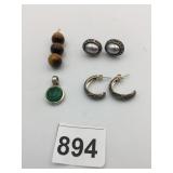 SILVER 925 MARCASITE HOOP EARRINGS TIGER EYE