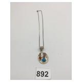 SILVER 925 PENDANT NECKLACE COLORED STONES OPEN