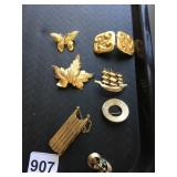 GOLD TONE EARRINGS PINS SLED LEAF BUTTERFLY SHIP
