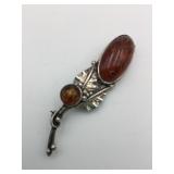 SILVER 925 PIN APPEARS TO BE AMBER STONES 2.5"
