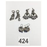 EARRINGS DARK METAL DANGLE DROP RHINESTONES