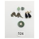 GREEN STONE PENDANT ASIAN APPLIED FIGURE CLEAR