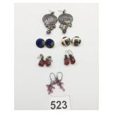 GROUP OF EARRINGS RED STONES BLUE ENAMEL ASIAN