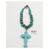 FAUX TURQUOISE CHUNKY CHOKER NECKLACE 2-3/4"