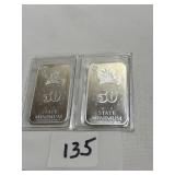 TWO .999 FINE SILVER - 1 OZT