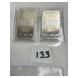 TWO .999 PA FINE SILVER - 1 OZT
