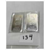 TWO .999 FINE SILVER - 1 OZT