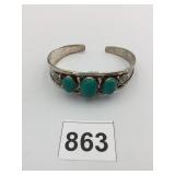 SILVER TONE CUFF BRACELET BLUE STONES