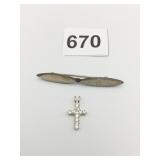 STERLING SILVER PIN SHELL INLAY TINY CROSS