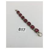 CHUNKY SILVER 925 RED STONE BRACELET