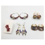 GROUP OF EARRINGS BOHO HOOPS GLASS BALLS FLOWERS