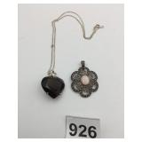 BROWN GLASS HEART PENDANT NECKLACE MARCASITE