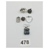 PINS CAT ON PEARL PEWTER APPLE BLUE DROP EARRINGS
