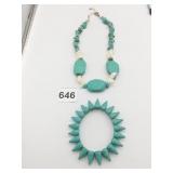 POLISHED BLUE STONE CONE BRACELET CHUNKY NECKLACE