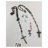 ROSARY WITH WOOD BEADS CROSS PIERCED EARRINGS