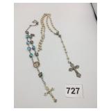 ROSARY BEADS CROSS PENDANT NECKLACE BOTH BROKEN