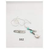 BAR PIN BEAD CHUNKS ON LEATHER CORDING OPEN END