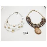 PENDANT NECKLACE WOOD BEADS GLASS PENDANT BEADED