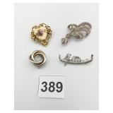 PIN GROUP GOLD TONE HEART W FLOWERS RHINESTONE