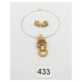 CHIKER NECKLACE EARRINGS LEOPARD ENAMEL HEAD