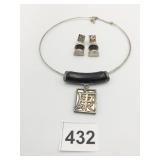 CHOKER NECKLACE EARRINGS ASIAN PENDANT SILVER
