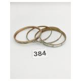 BANGLE BRACELETS GOLD TONE ETCHED INLAY SHELL