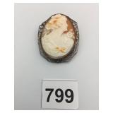 CAMEO PIN BROOCH FILIGREE SETTING 2" X 2" OVAL