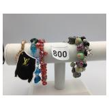 STRETCH BEADED BRACELET GROUP BLACK BLUE GLASS