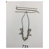 RHINESTONE NECKLACE THREE BRACELETS ONE HAS
