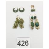 EARRINGS GREEN STONES HOOPS DROP