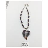 POLISHED STONE BEADED NECKLACE HEART PENDANT