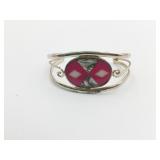 STERLING SILVER CUFF BRACELET PINK STONE INLAY