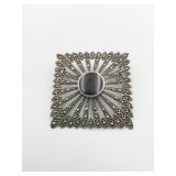 STERLING SILVER 925 SQUARE MARCASITE PIN BLACK