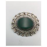 925 BROOCH PIN GREEN POSSIBLY GREEN ONYX STONE