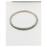 SILVER BANGLE BRACELET WITH TINY GREEN AND GOLD