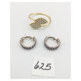 BLUE RHINESTONE HOOP EARRINGS PURPLE HUE GOLD