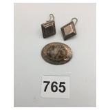 SILVER 925 EARRINGS SIGNED NF SILVER 925 BROOCH