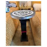 BLACK PEDESTAL WITH MOUNTED DART BOARD TOP