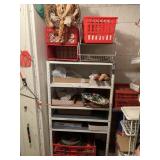 SHELVING UNIT AND CONTENT IN ROOT CELLAR ON LEFT,