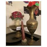 BRASS ITEMS INCLUDING PEDESTAL, VASE, FAUX