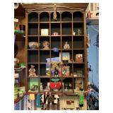 WOODEN SHADOW BOX WITH ASSORTED TRINKETS