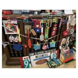 VINTAGE TV IN CABINET, UNTESTED, ITEMS HANGING ON